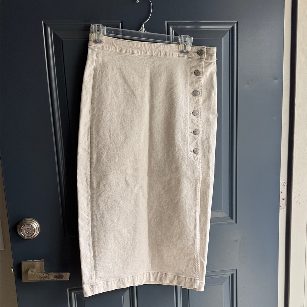 Free People White Button-Front Denim Midi Skirt